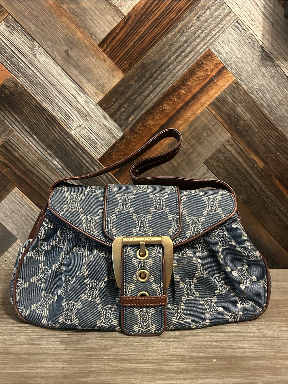 Celine Macadam Denim Shoulder Bag